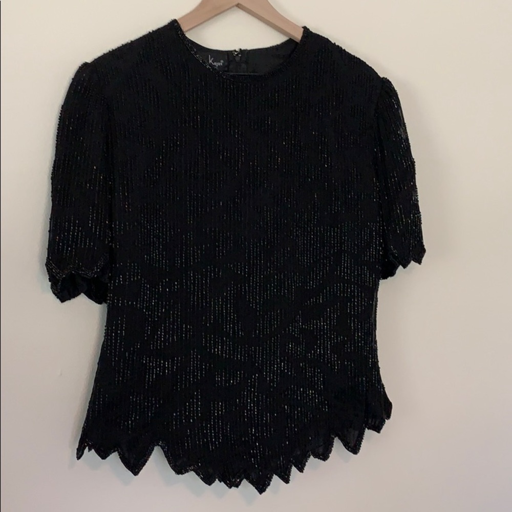 Laurence Kazar Vintage Silk Black Beaded Top - Picture 2 of 8